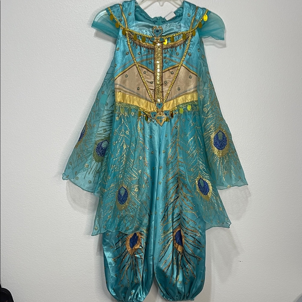 Disney Enchanted Aladdin Peacock Costume - Teal and Gold PTP 13” Length 40”